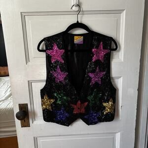 VINTAGE WOMENS COLORFUL SEQUIN STARS VEST SZ‎ Large 80s